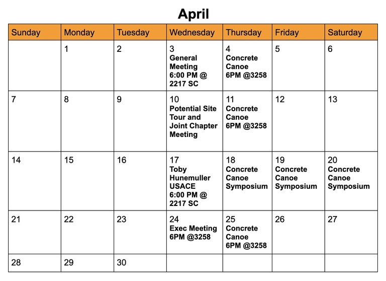 Calendar University of Iowa ASCE Student Chapter The University of Iowa Calendar University of Iowa ASCE Student Chapter The University of Iowa